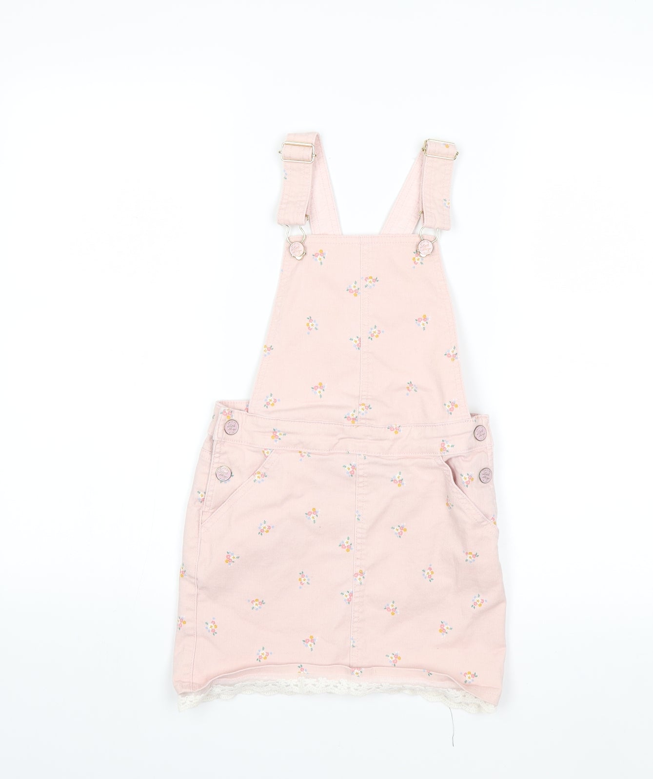 H&M Girls Pink Floral Denim Pinafore/Dungaree Dress  Size 9-10 Years