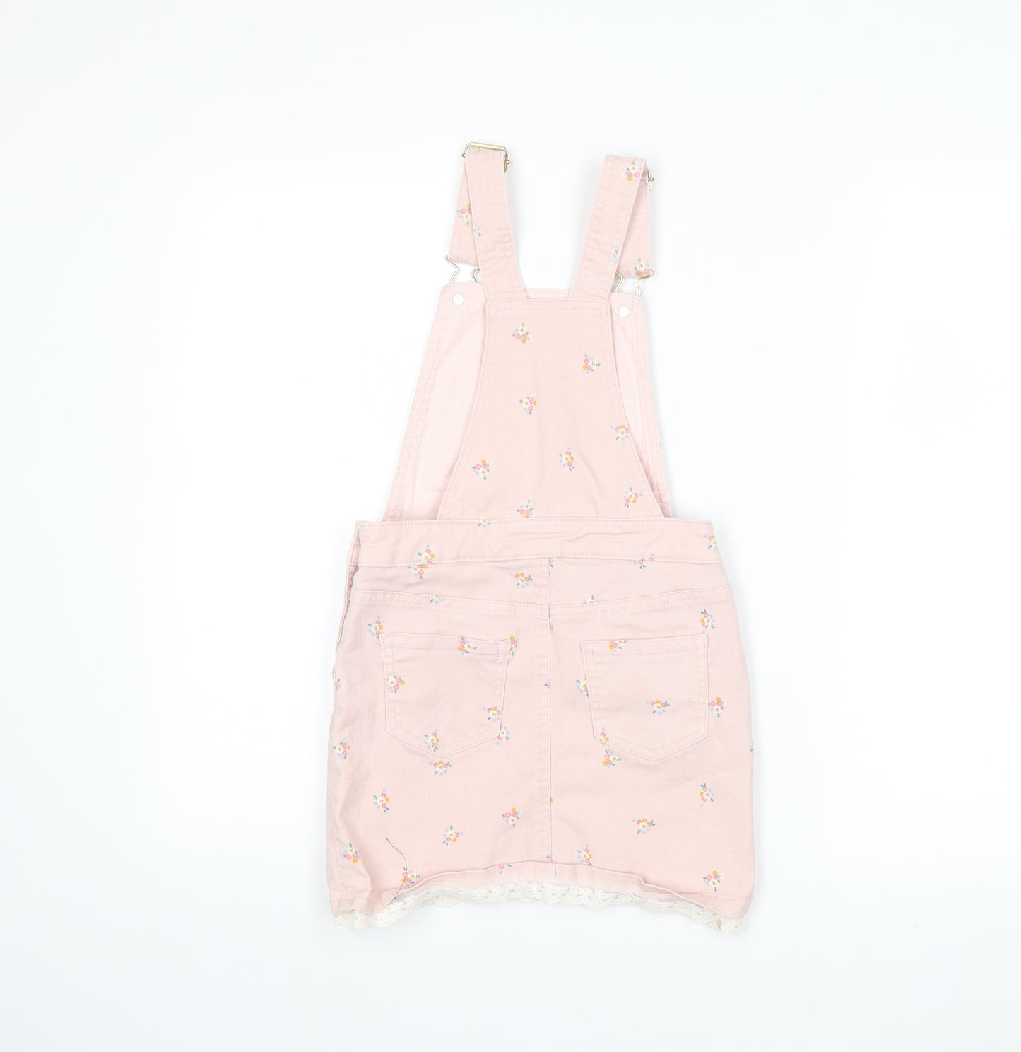 H&M Girls Pink Floral Denim Pinafore/Dungaree Dress  Size 9-10 Years