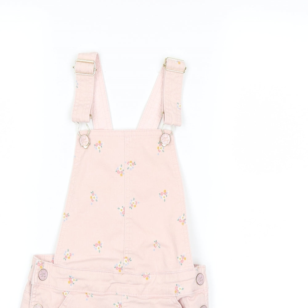 H&M Girls Pink Floral Denim Pinafore/Dungaree Dress  Size 9-10 Years