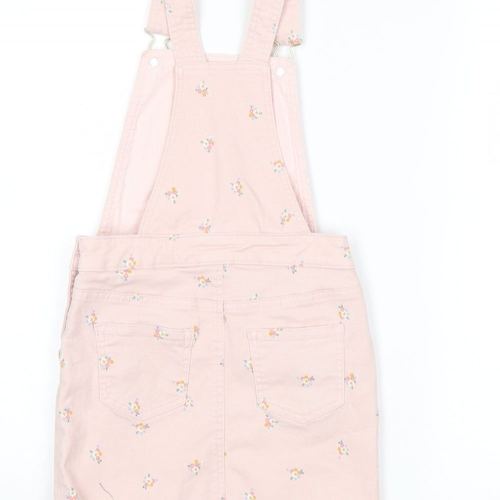 H&M Girls Pink Floral Denim Pinafore/Dungaree Dress  Size 9-10 Years