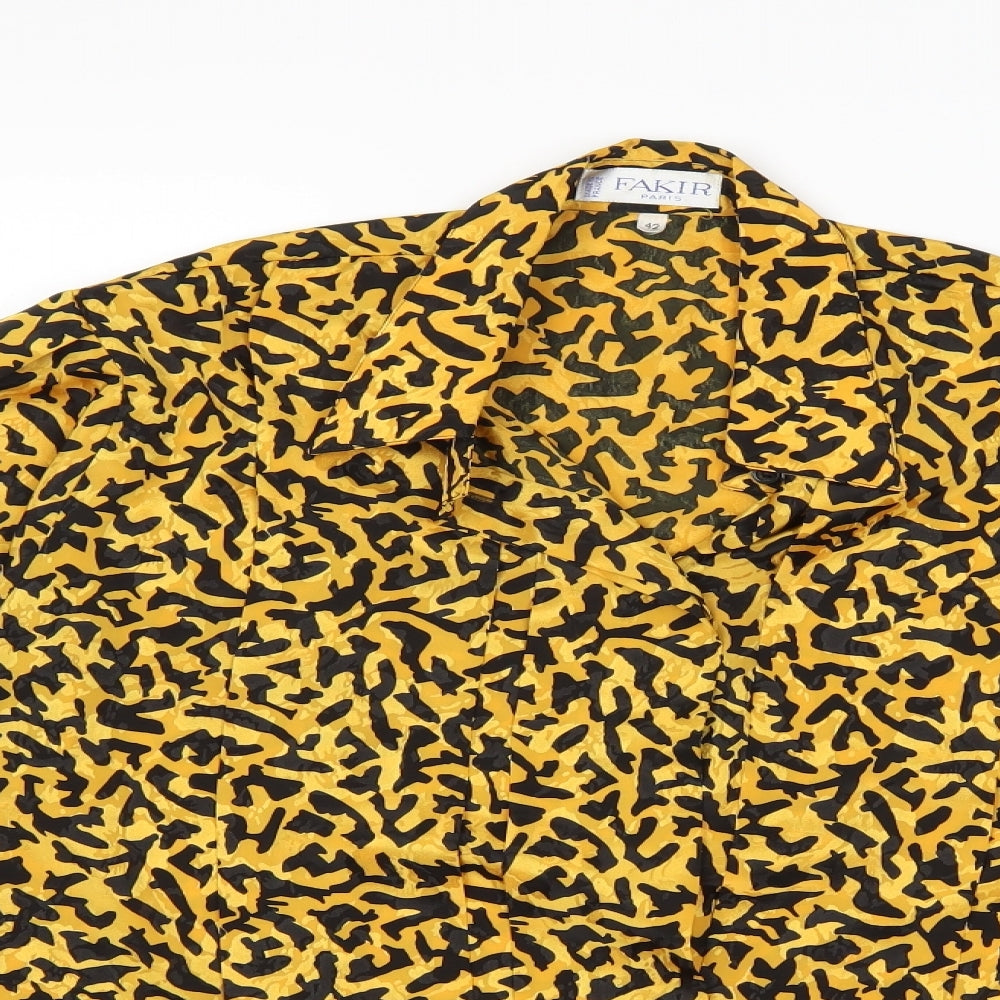 FAKIR Womens Yellow Animal Print  Basic Blouse Size 14