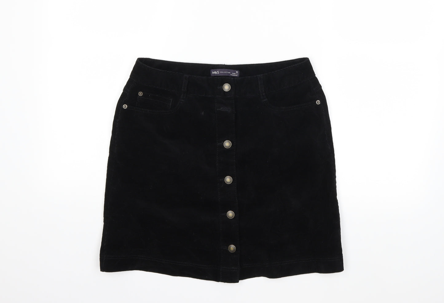 Marks and Spencer Womens Black  Corduroy A-Line Skirt Size 10