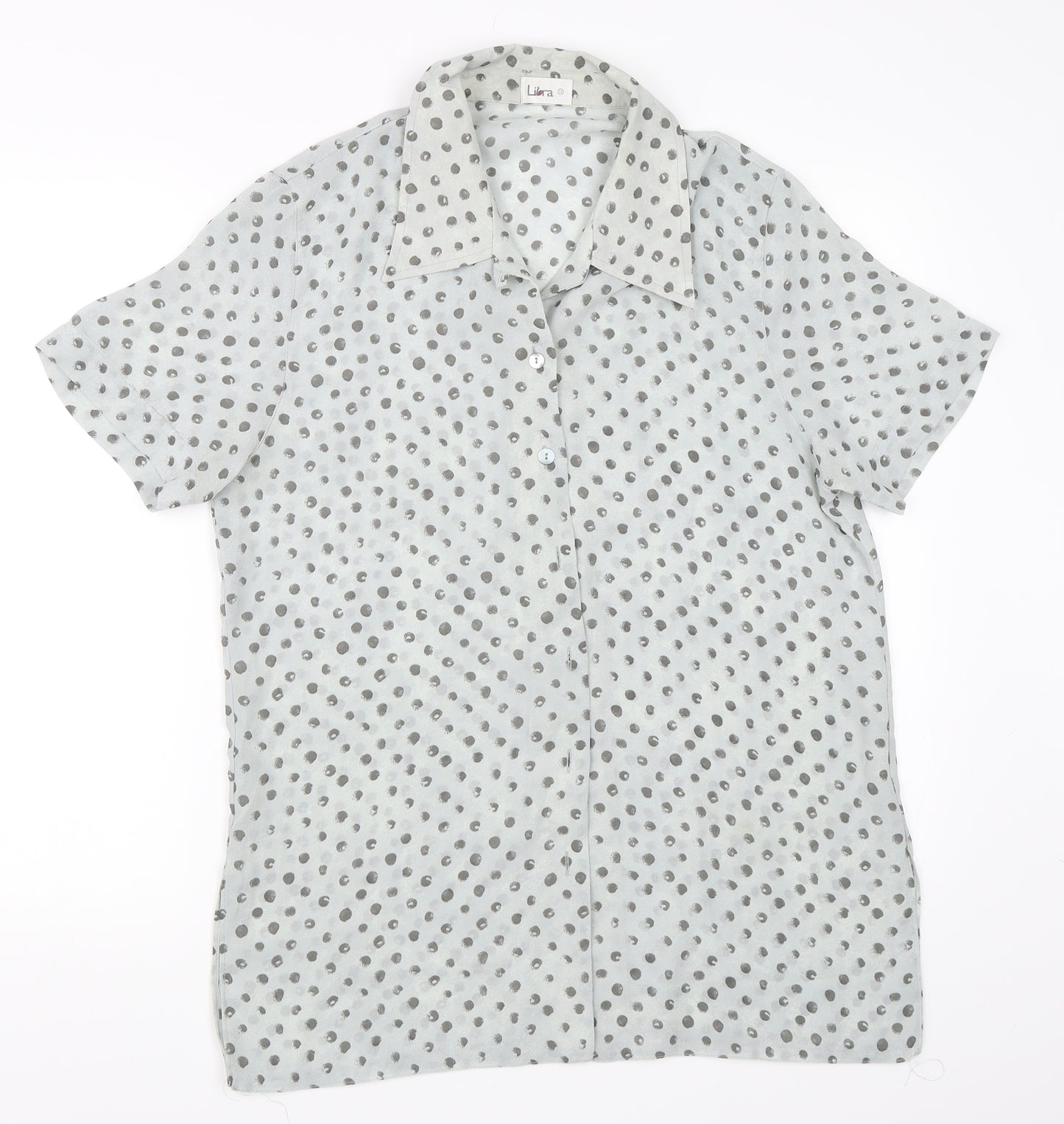 Libra Womens Blue Polka Dot  Basic Blouse Size 12