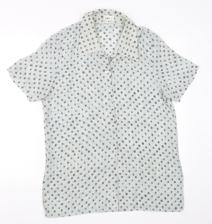 Libra Womens Blue Polka Dot Basic Blouse Size 12