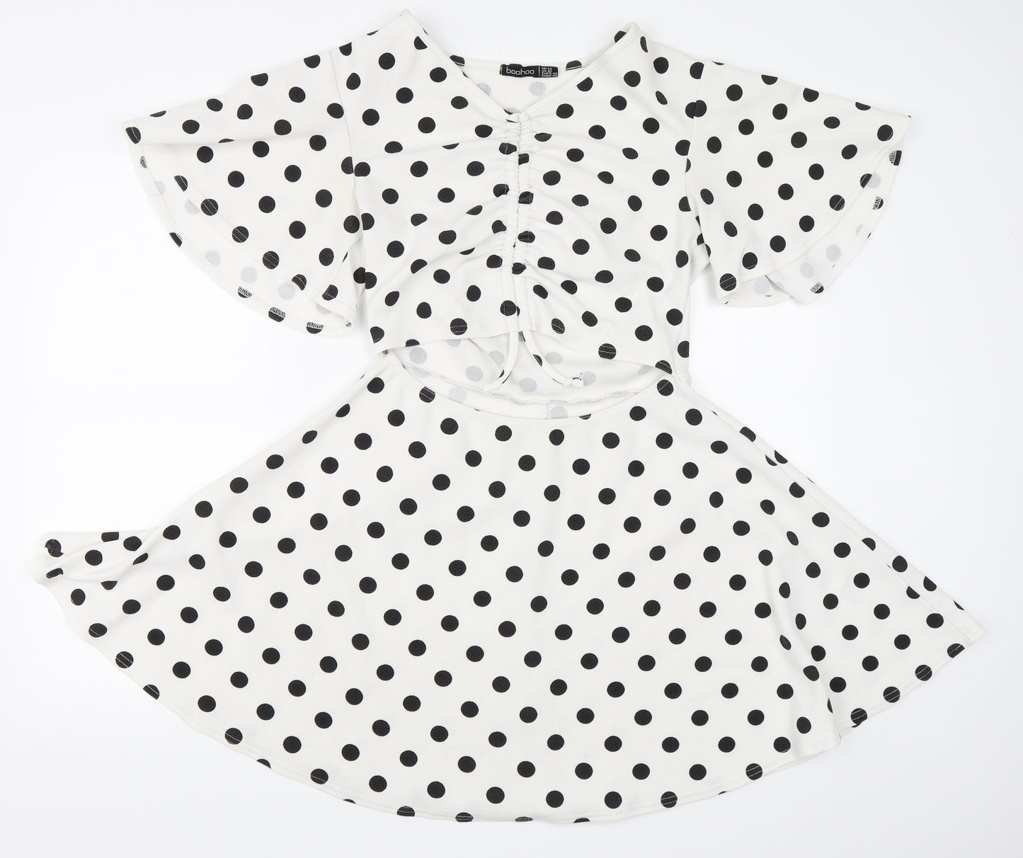 Boohoo Womens White Polka Dot  Skater Dress  Size 14