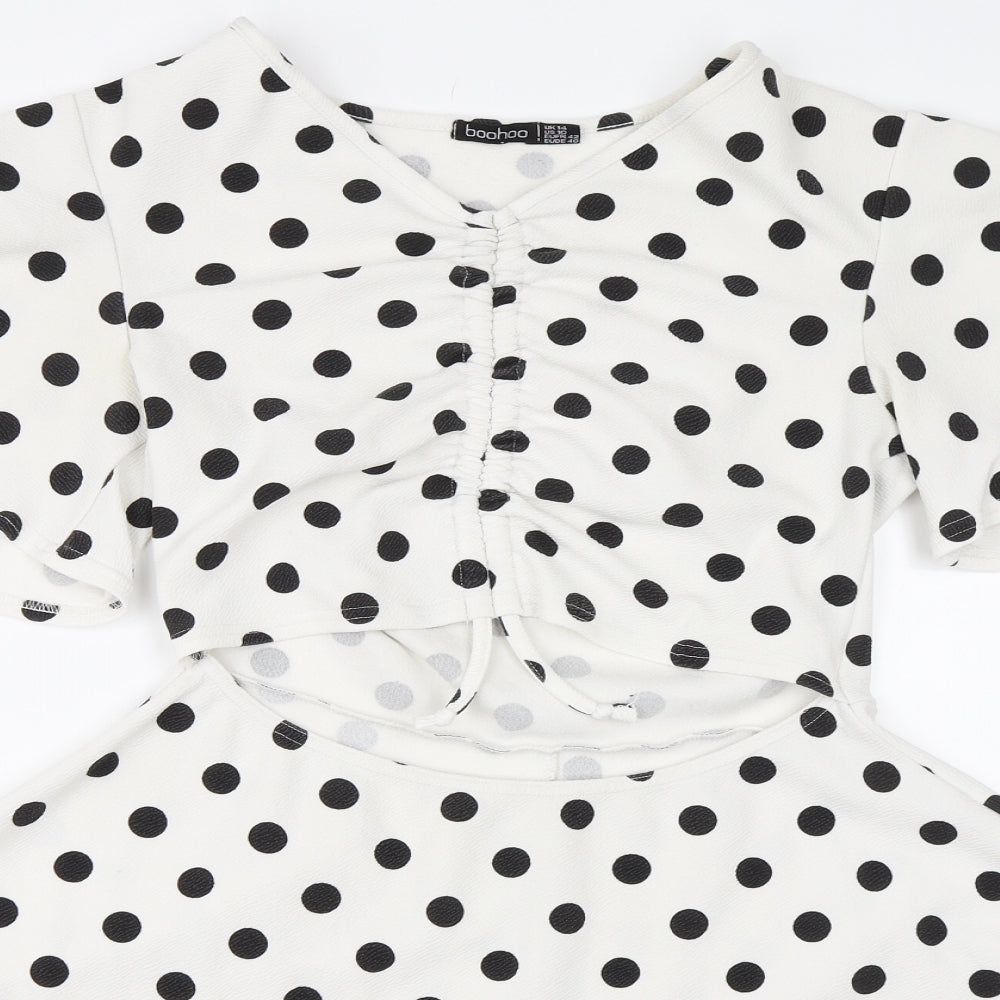 Boohoo Womens White Polka Dot  Skater Dress  Size 14