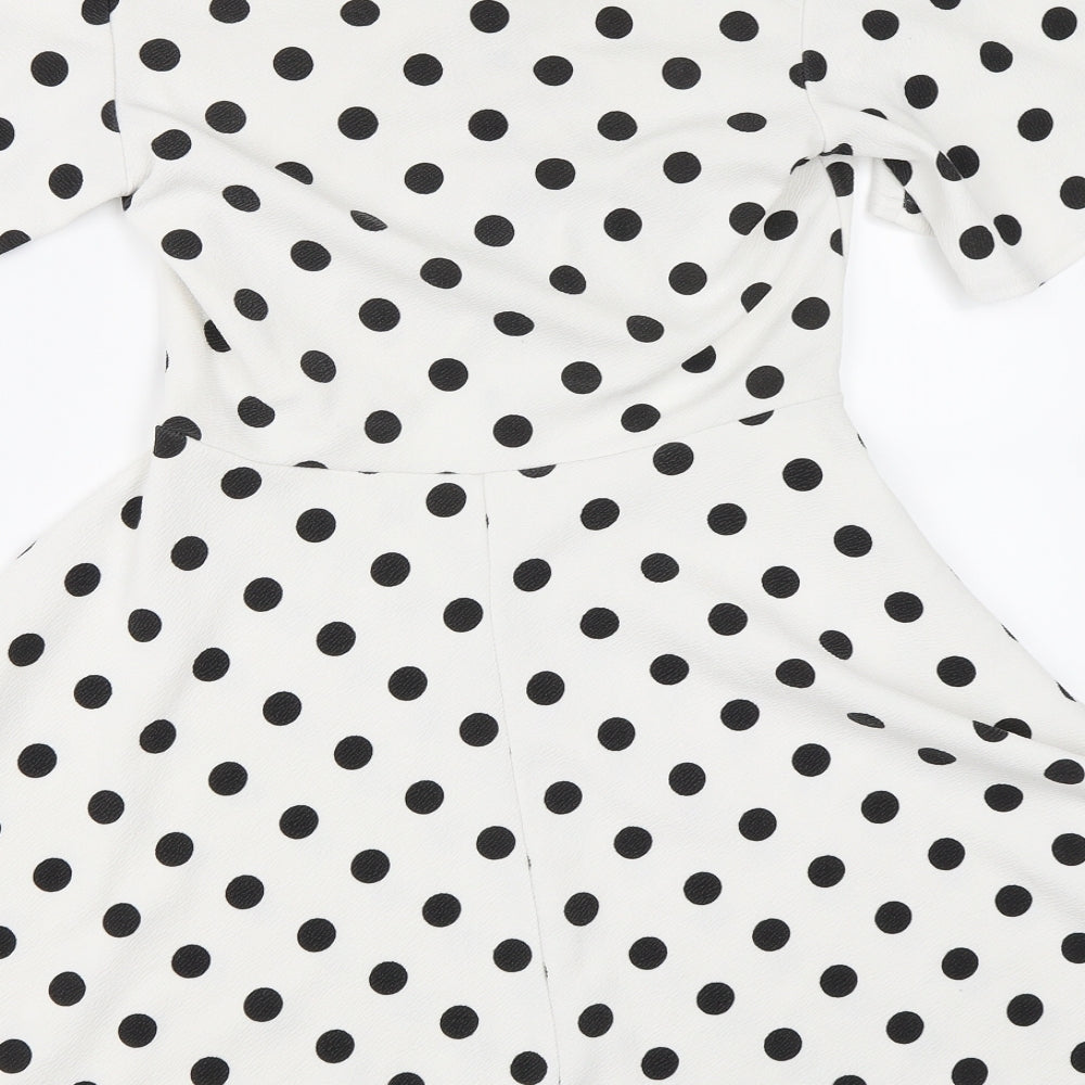 Boohoo Womens White Polka Dot  Skater Dress  Size 14