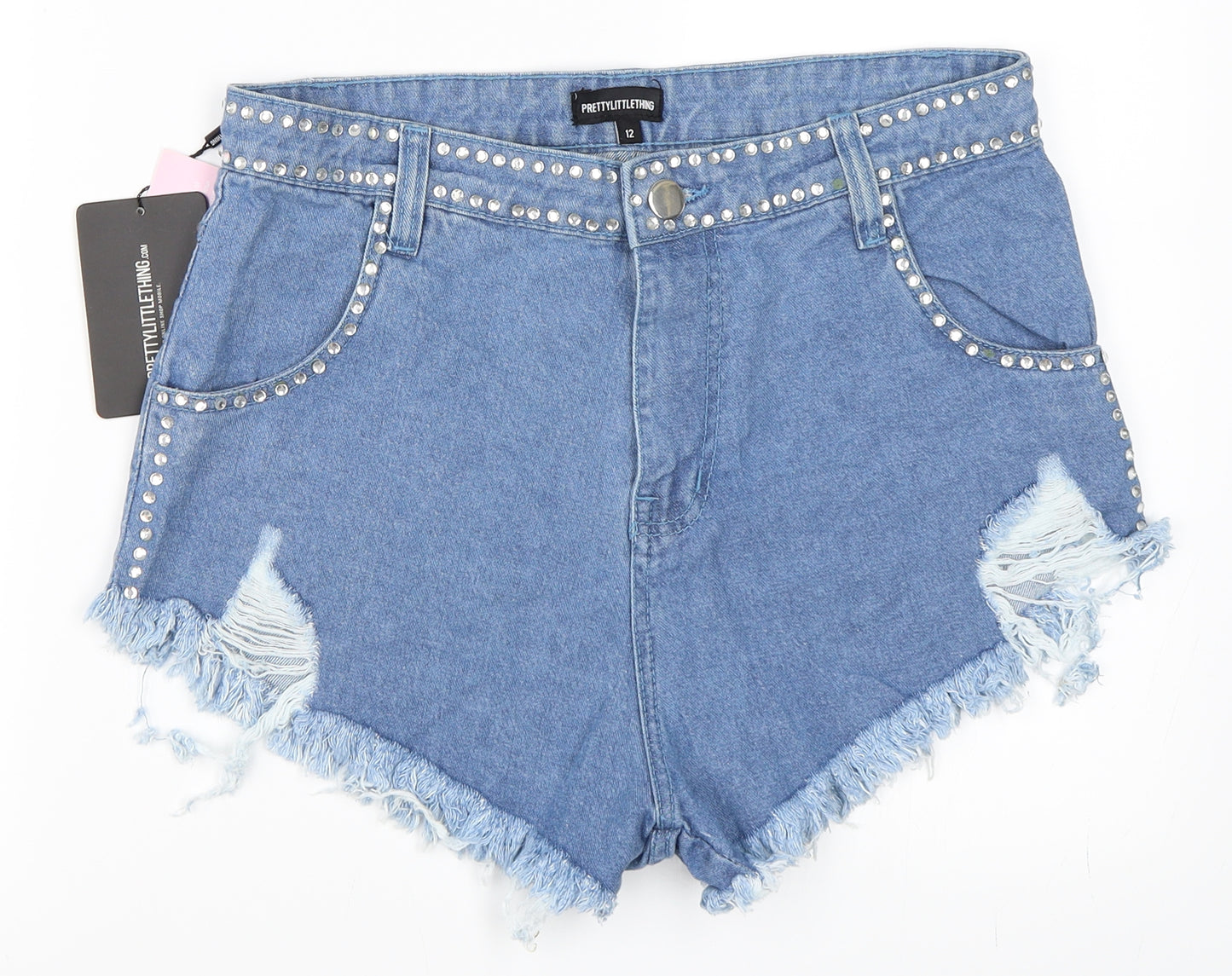 PRETTYLITTLETHING Womens Blue  Denim Hot Pants Shorts Size 12
