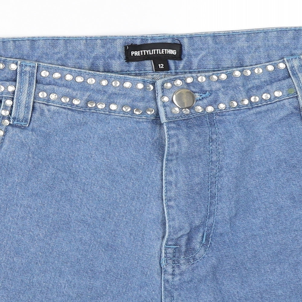PRETTYLITTLETHING Womens Blue  Denim Hot Pants Shorts Size 12