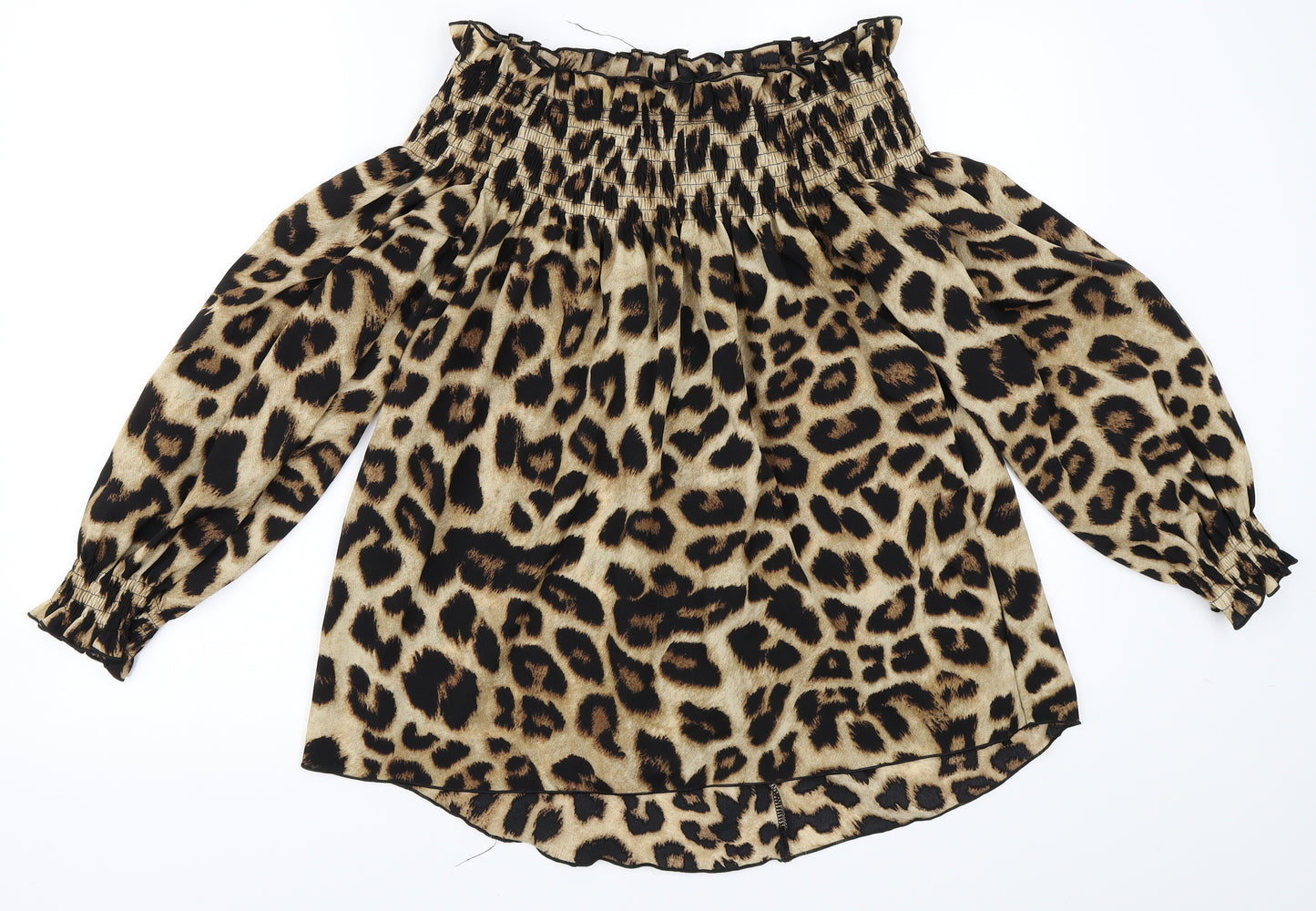 Preworn Womens Beige Animal Print  Basic Blouse Size XL  - Leopard print