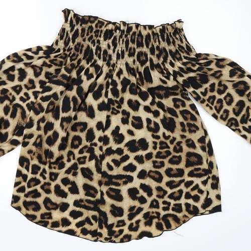 Preworn Womens Beige Animal Print  Basic Blouse Size XL  - Leopard print