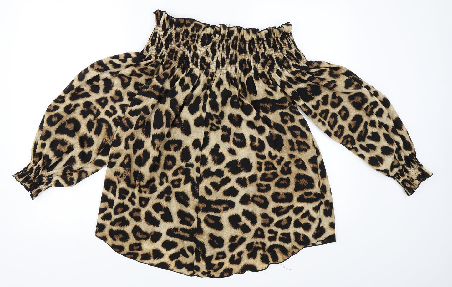 Preworn Womens Beige Animal Print  Basic Blouse Size XL  - Leopard print