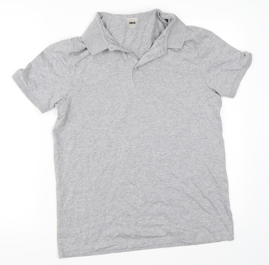 Front view of ASOS men’s grey polo, size M