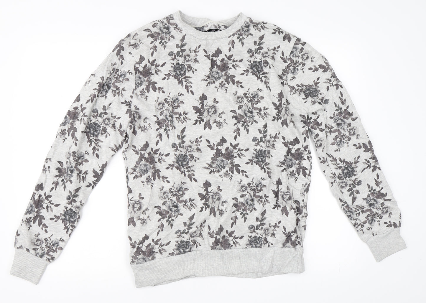 FOREVER 21 Mens Grey Floral  Pullover Sweatshirt Size S
