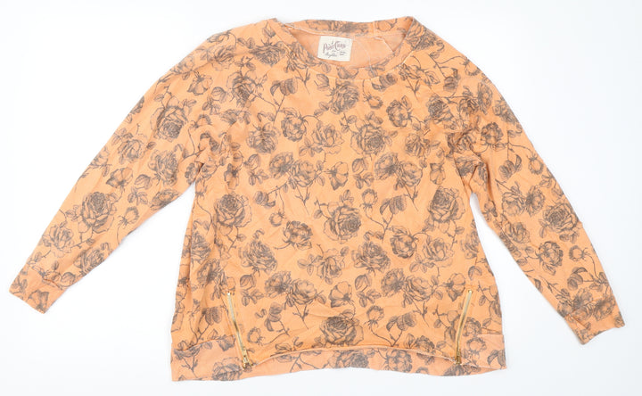 Postcard Womens Orange Floral Pullover Sweatshirt Size M