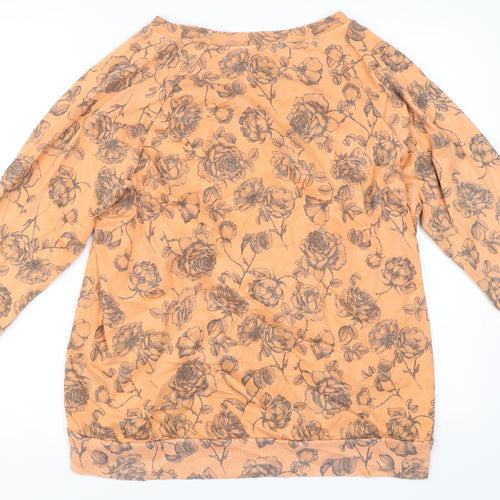 Postcard Womens Orange Floral  Pullover Sweatshirt Size M