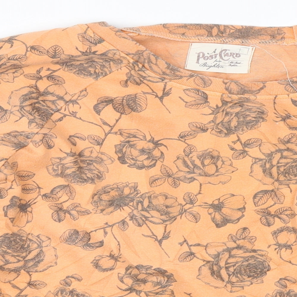 Postcard Womens Orange Floral  Pullover Sweatshirt Size M