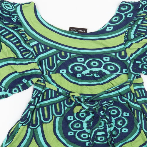 Principles Womens Blue Geometric  Basic Blouse Size 12