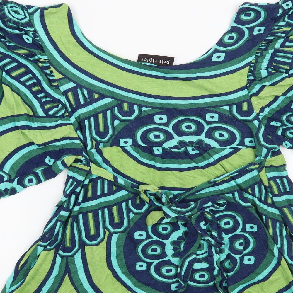 Principles Womens Blue Geometric  Basic Blouse Size 12