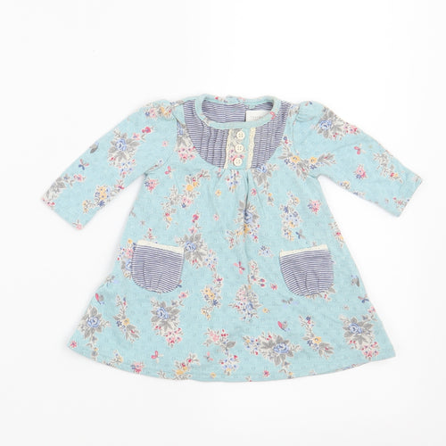 NEXT Girls Blue Floral  Skater Dress  Size 0-3 Months