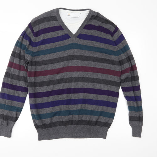 NEXT Mens Grey Striped Knit Pullover Jumper Size L
