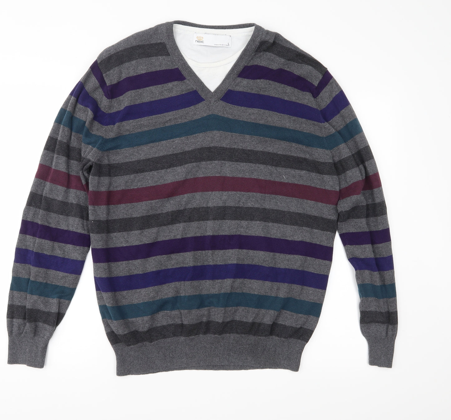 NEXT Mens Grey Striped Knit Pullover Jumper Size L