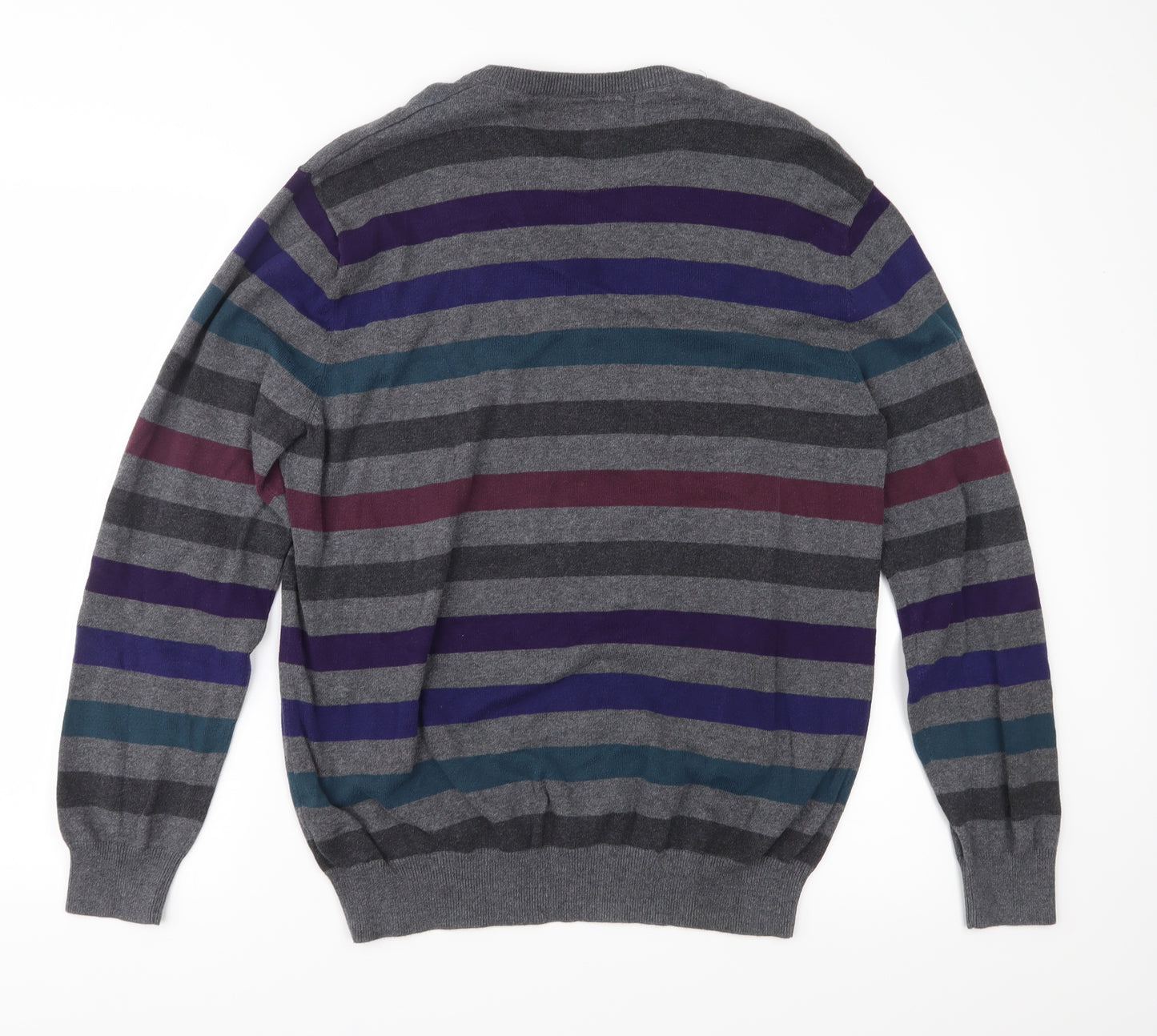 NEXT Mens Grey Striped Knit Pullover Jumper Size L