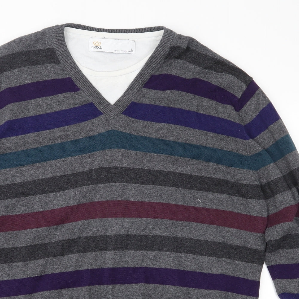 NEXT Mens Grey Striped Knit Pullover Jumper Size L