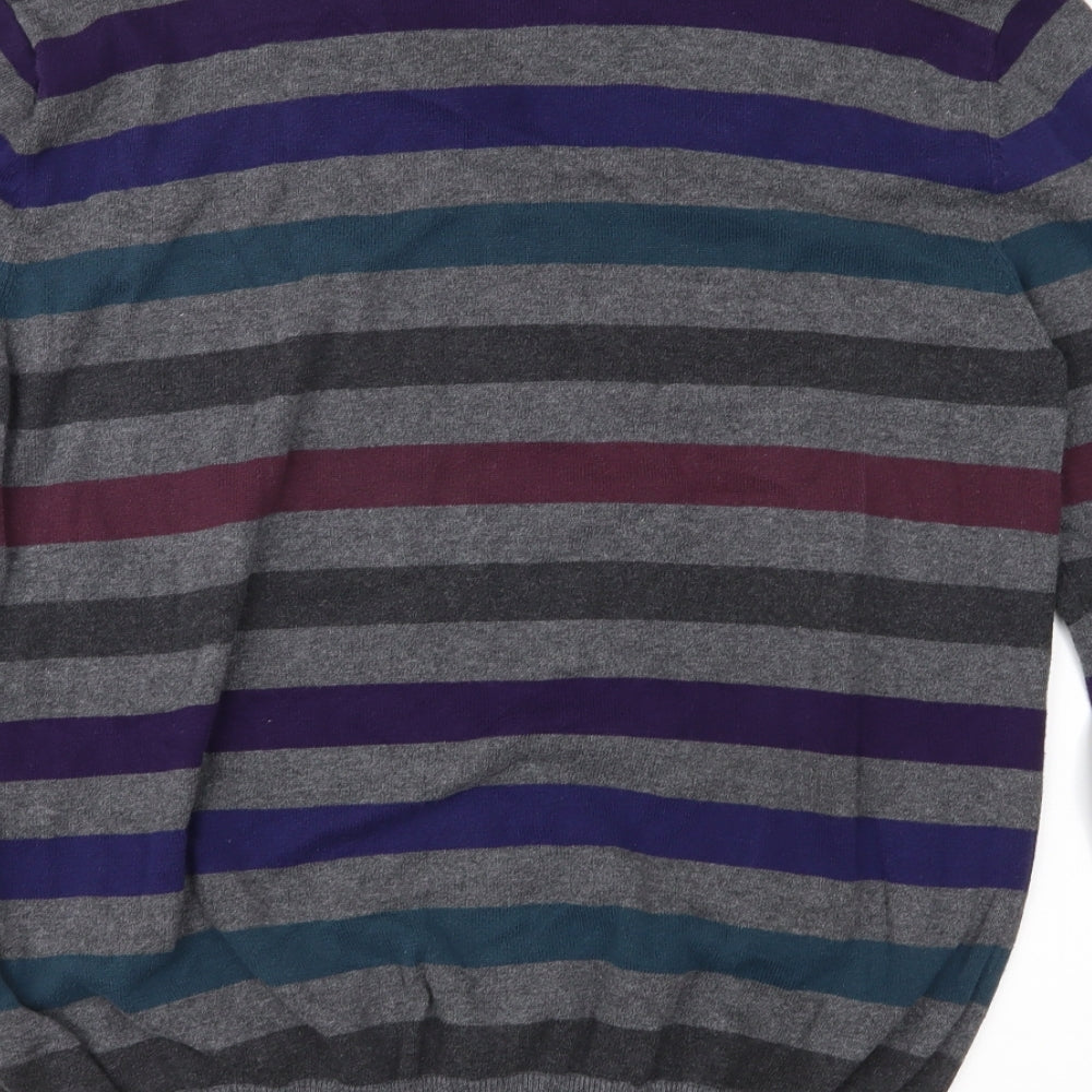 NEXT Mens Grey Striped Knit Pullover Jumper Size L