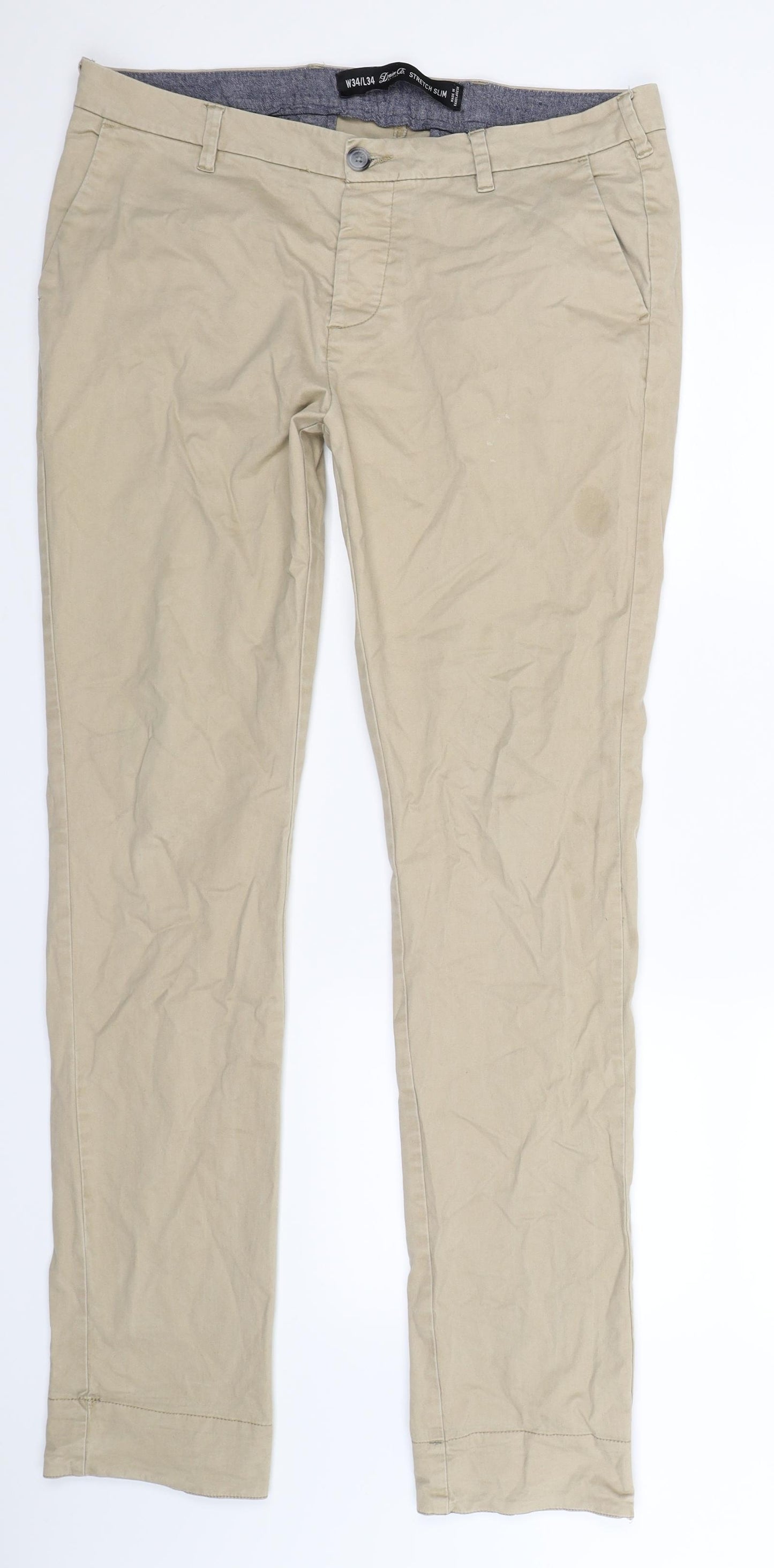 Denim Co Mens Beige   Chino Trousers Size 34 L34 in