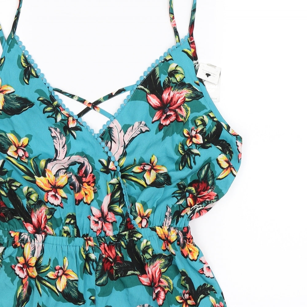 New Look Womens Blue Floral  Playsuit One-Piece Size M L3 in