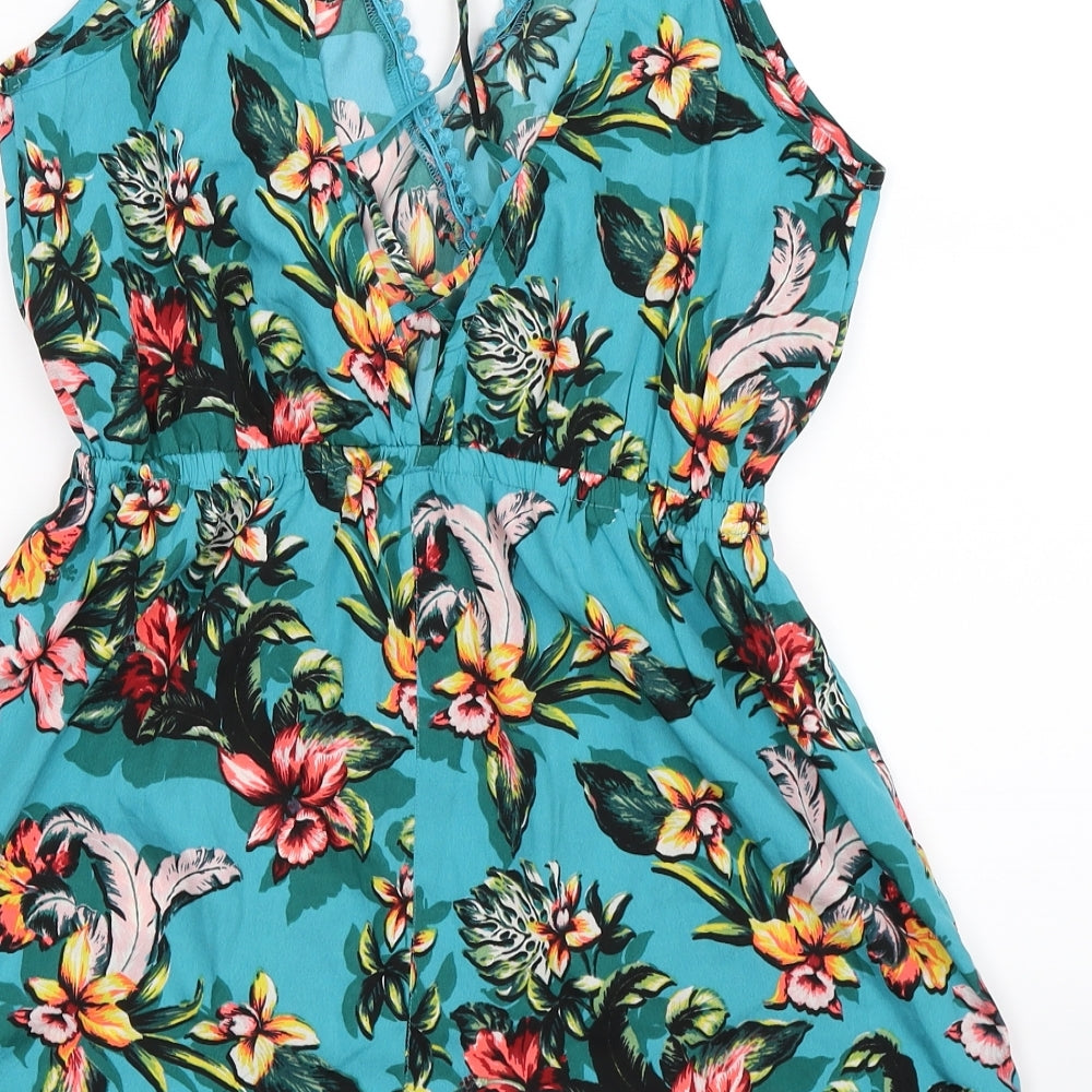 New Look Womens Blue Floral  Playsuit One-Piece Size M L3 in