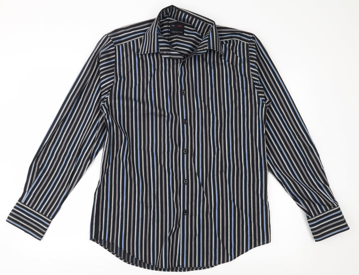 Redhering Mens Black Striped Button-Up Size 15.5