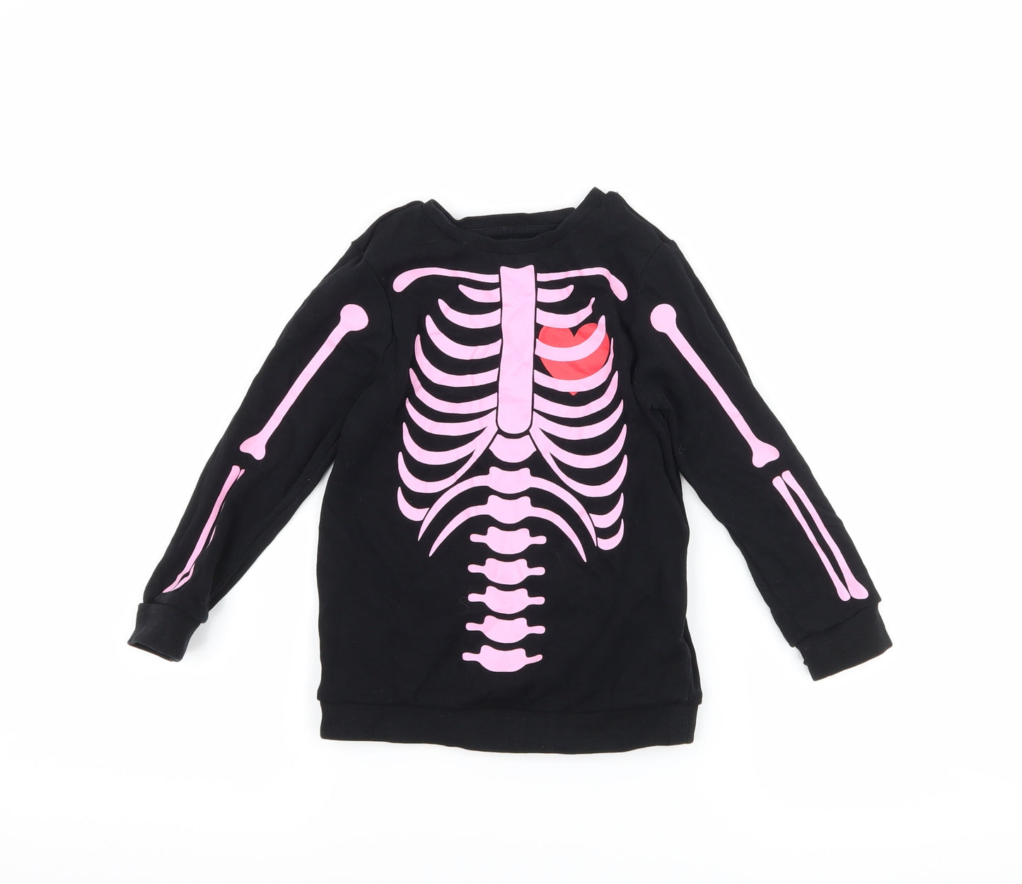 George Girls Black   Basic T-Shirt Size 2-3 Years  - Skeleton