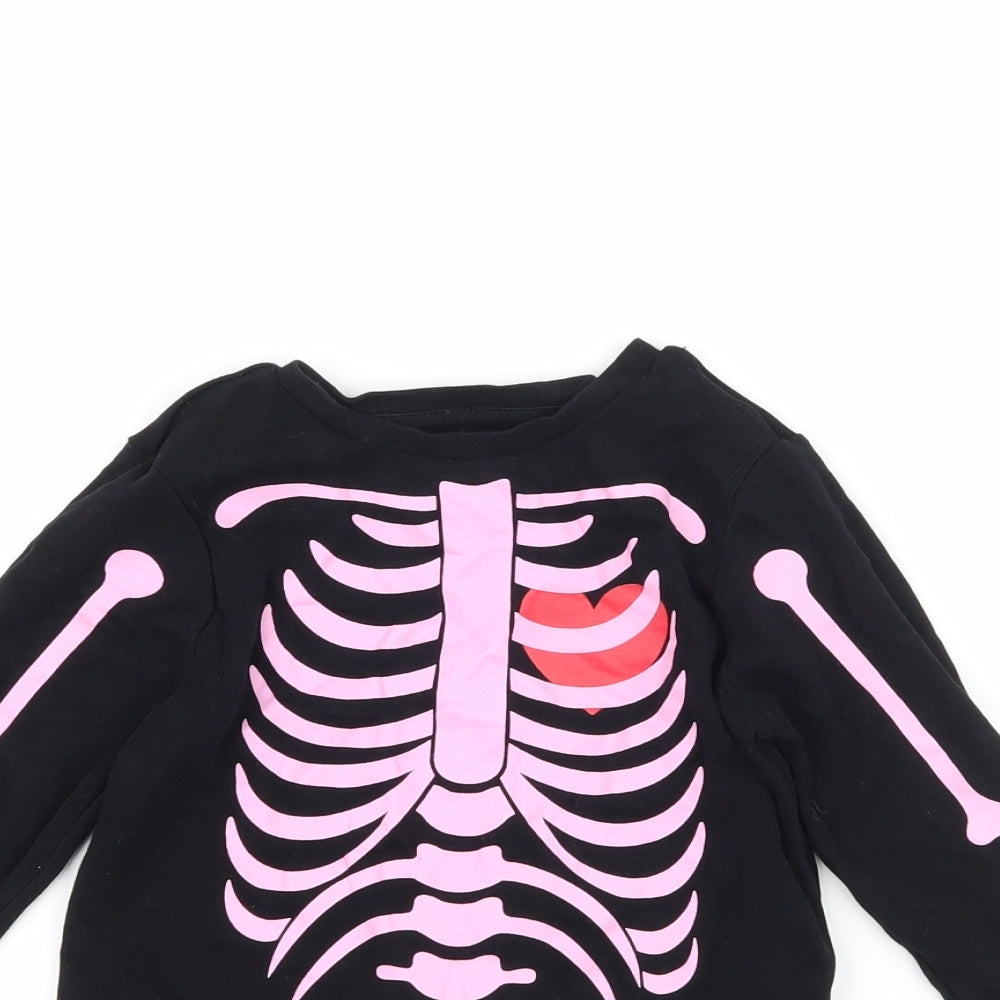 George Girls Black   Basic T-Shirt Size 2-3 Years  - Skeleton