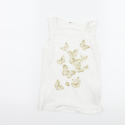 H&M Girls White   Basic T-Shirt Size 5-6 Years  - butteflies