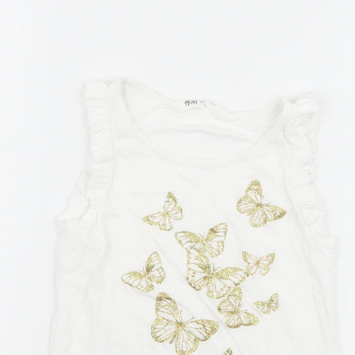 H&M Girls White   Basic T-Shirt Size 5-6 Years  - butteflies