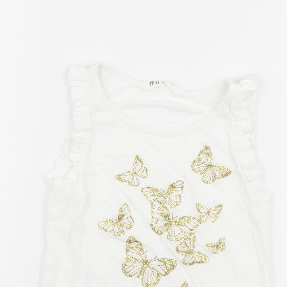 H&M Girls White   Basic T-Shirt Size 5-6 Years  - butteflies