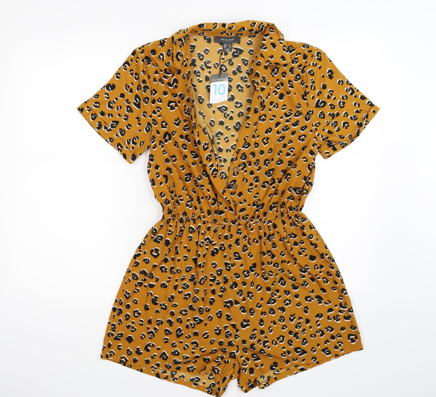 Primark Womens Brown Animal Print  Playsuit One-Piece Size 10  - leopard print