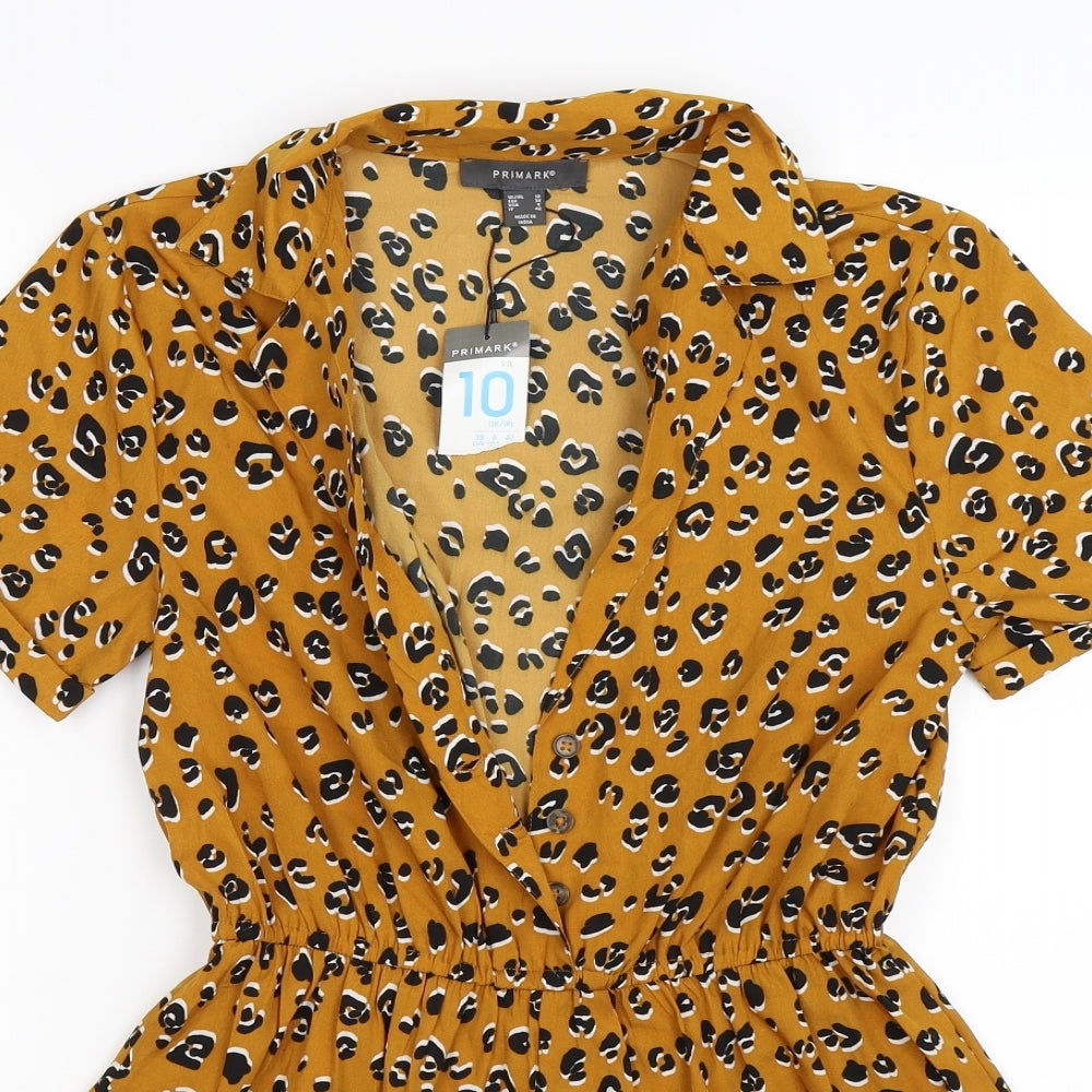 Primark Womens Brown Animal Print  Playsuit One-Piece Size 10  - leopard print