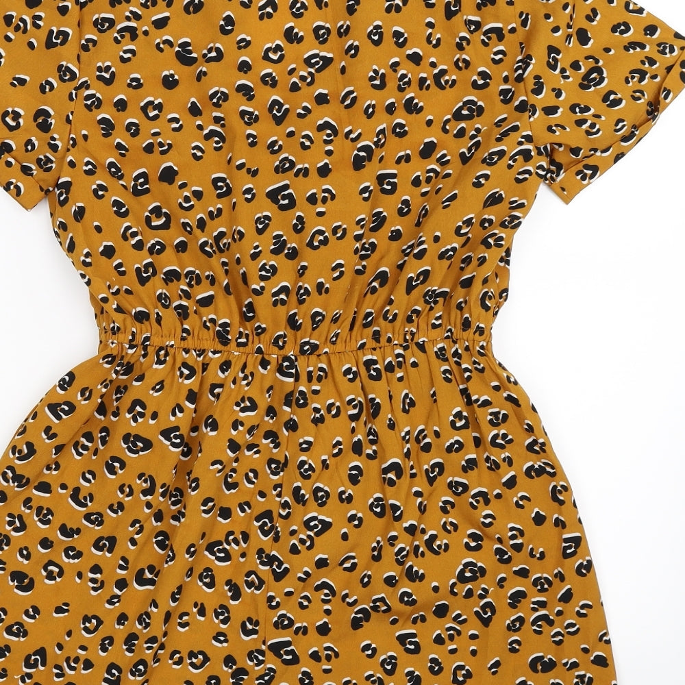 Primark Womens Brown Animal Print  Playsuit One-Piece Size 10  - leopard print
