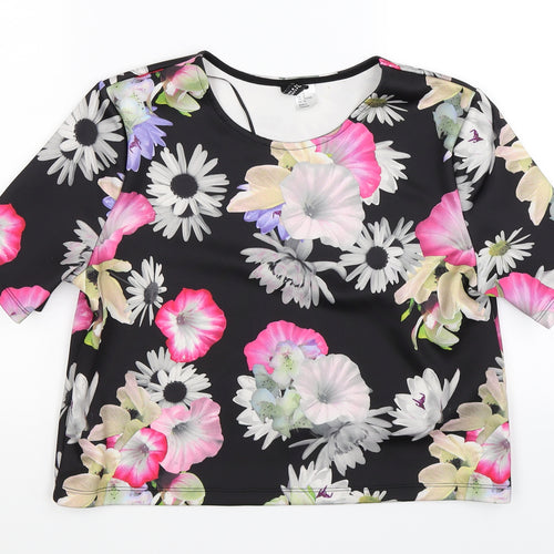 Divided Womens Black Floral  Basic T-Shirt Size M