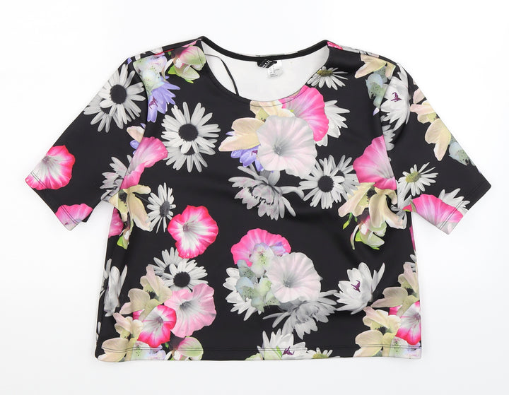 Divided Womens Black Floral Basic T-Shirt Size M