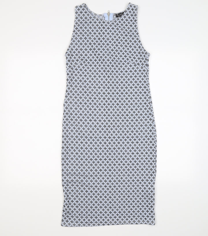 Miss Selfridge Womens Blue Geometric Bodycon Size 12