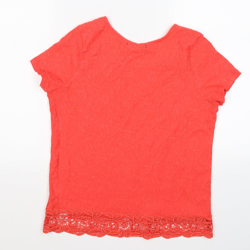 George Womens Red Floral Knit Basic T-Shirt Size 8
