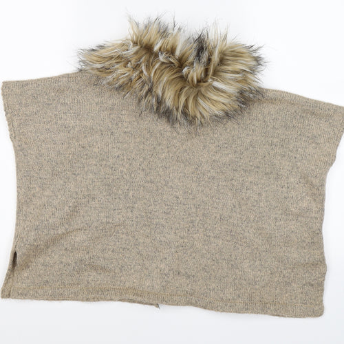 Young Dimension Girls Beige  Knit Henley Jumper Size 6-7 Years  - fur trim