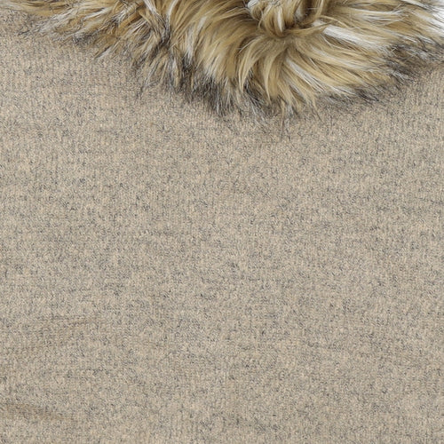 Young Dimension Girls Beige  Knit Henley Jumper Size 6-7 Years  - fur trim