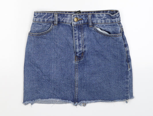 Front view of Forever 21 women’s blue denim straight & pencil skirt, size S