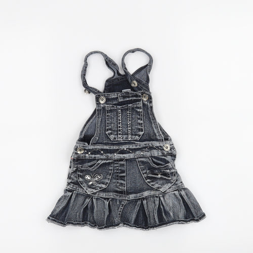 Preworn Girls Grey Houndstooth  Pinafore/Dungaree Dress  Size 12 Months