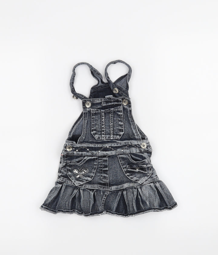 Preworn Girls Grey Houndstooth  Pinafore/Dungaree Dress  Size 12 Months